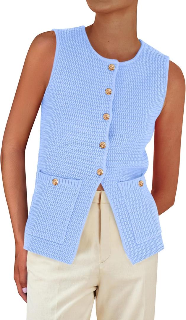 PRETTYGARDEN Women's 2026 Spring Sweater Vest Sleeveless Button Down Knit Cardigan Tank Tops Summer Business Casual Outfits (M)