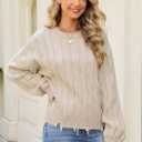 Women's Distressed Cable Knit Sweaters 2025 Oversized Casual Pullover Tops (Beige, M)