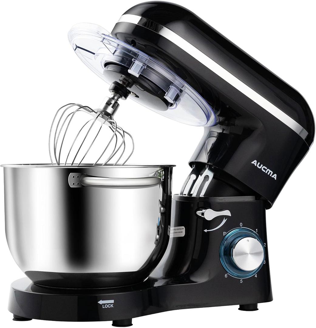 Aucma Stand Mixer,6.5-QT 660W 6-Speed Tilt-Head Food Mixer, Kitchen Electric Mixer with Dough Hook, Wire Whip & Beater (Almond Cream, 6.5QT)
