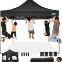 COBIZI 10x10 Pop Up Canopy Tent with 4 sidewalls Commercial Heavy Duty Canopy UPF 50+ All Weather Waterproof Outdoor Canopy Wedding Tents for Parties Gazebo with Roller Bag, Black (Windproof Upgraded)