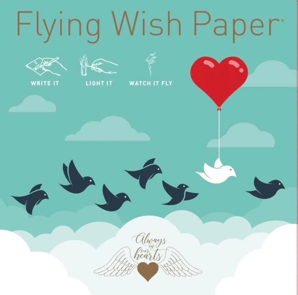 FLYING WISH PAPER "Always in Our Hearts" - Write it, Light it, Watch it Fly - Perfect Little Gift Wish Paper - 5" x 5" - Whimsical Mini Kit