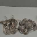 SARLA 2PCS Messy Hair Bun Hair Pieces Wavy Curly Synthetic Updo Fake Scrunchies Ponytail Extension for Women Polar Silver