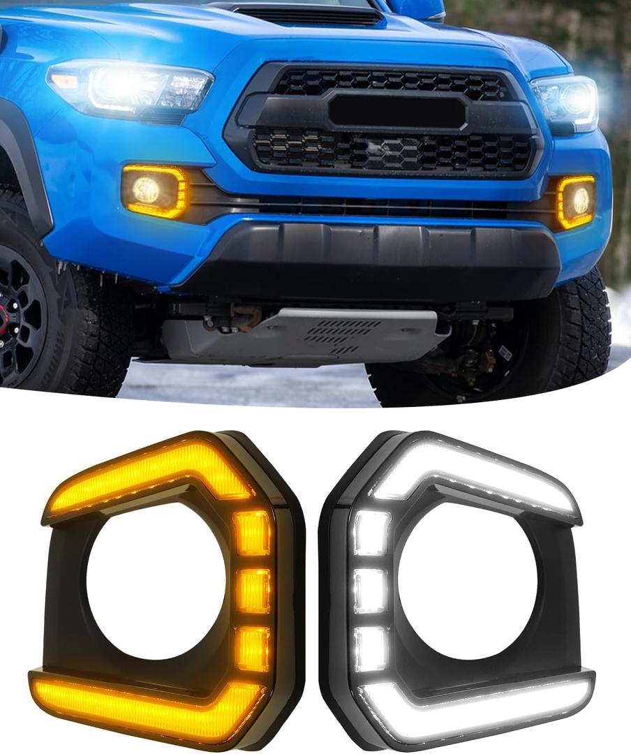 LED Fog Lights Assemblies for 2016-2023 Tacoma DRL Daytime Running Lights Amber Turn Signal LED Fog Lamps Cover Tacoma Accessories