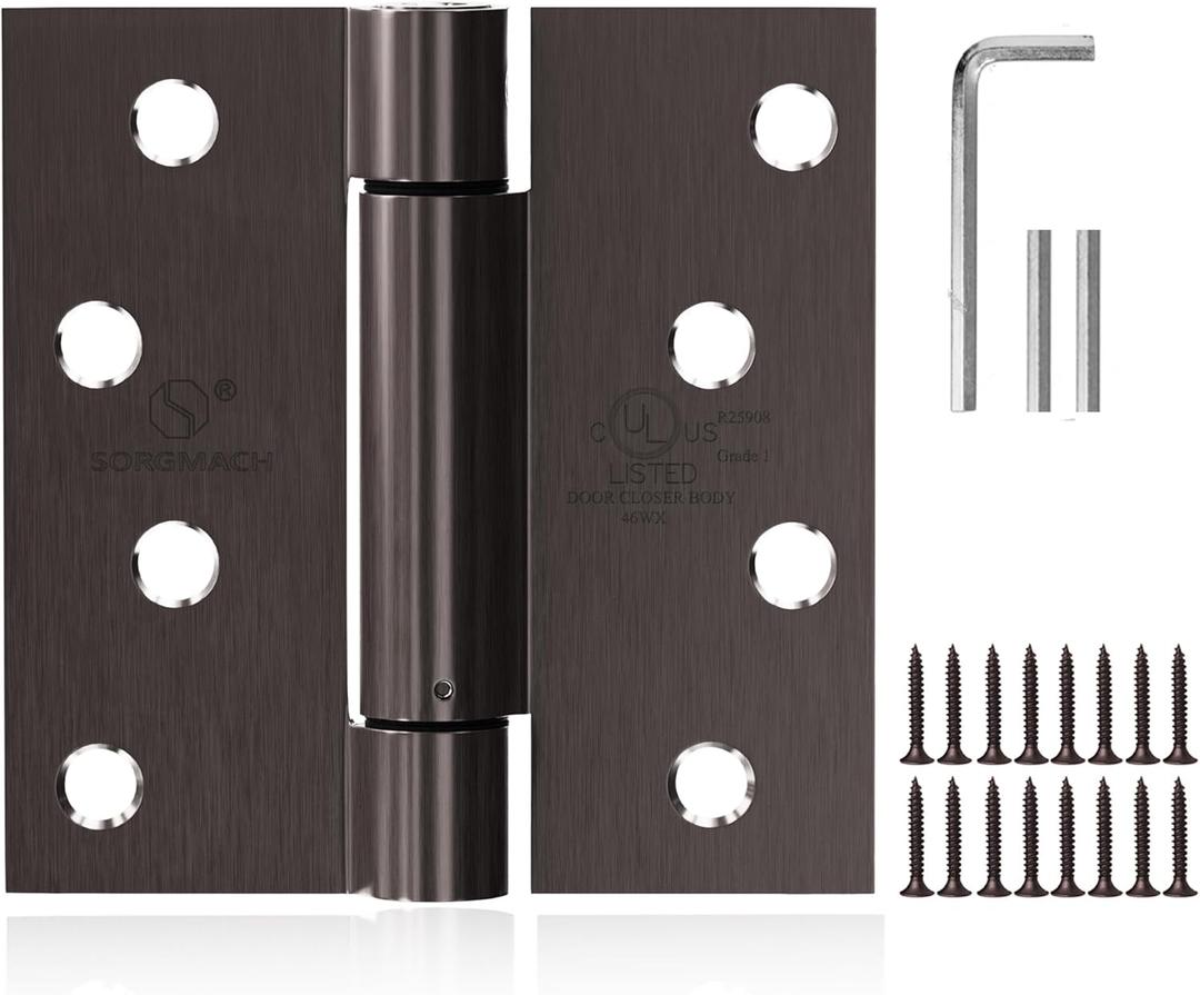 Self Closing Hinge 4 Inch Oil Rubbed Bronze Auto Close Door Hinges Adjustable 4 Inch Spring Hinges 4"x 4" Door Closer Hinge Square Corner for Commercial Grade Auto Self-Closing UL Listed, 2 Pack