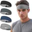 Sukeen Sports Headbands for Men, Moisture Wicking Sweat Bands Headbands Non-Slip, Breathable Elastic Sweatband, Running Headband for Yoga, Tennis, Fitness Workout, Black/Dark Gray/Dark Blue/Gray