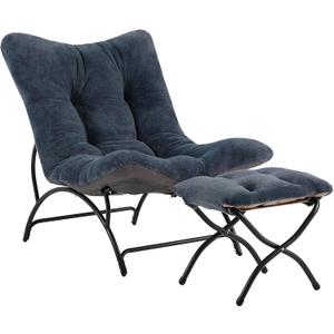 Tiita Accent Lazy Chair with Ottoman, Comfy Lounge Chair with Metal Frame and Plush Fabric, Thick Cushion Seated Cozy Recliner Chair for Reading Room, Living Room, Bedroom, Office, Dark Gray, Set