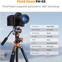 K&F CONCEPT 90''/230cm Overhead Camera Tripod, Horizontal Shooting Video Tripods with Fluid Head Heavy Duty, Detachable Monopod, for Indoor and Outdoor Use T254A7+FH-03