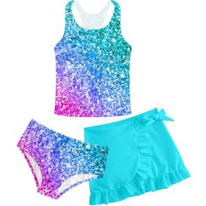 Cutemile Girls Bathing Suit Size 6 Two Piece Swimsuits Blue Unicorn Swimwear Set with Sun Hat UPF 50+ Rash Guard for Hawaiian Vacation 5-6 Years