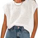 PRETTYGARDEN Womens Spring Tops 2026 Summer Shirts Crochet Cap Sleeve Sweater Pullover Cute Beach Vacation Clothes (White, S)