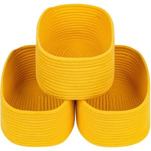 CubesLand Rope Woven Storage Baskets, Small Baby Nursery Organizer Basket, Rectangular Organization/Storage Bins, Closet Shelves BasketsEmpty Gift Basket 3 Packs, Yellow
