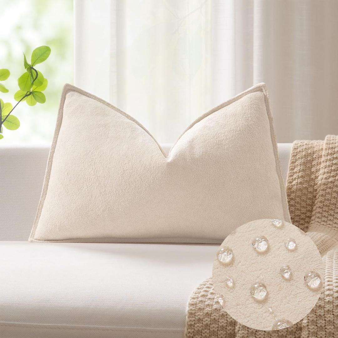 Kevin Textile 14x24 Inch Lumbar Pillow Cover 1 Pack Soft Boucle Textured Decorative Waterproof Rectangle Cushion Elegant Accent Pillow for Couch Sofa Chair Bed Home Decor Indoor Outdoor Beige