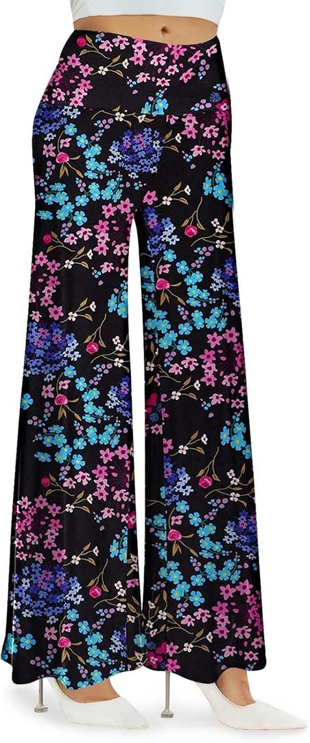 Arolina Women's Stretchy Wide Leg Palazzo Lounge Pants Casual Comfy High Waist Palazzo Pants (Multi Flower), Small