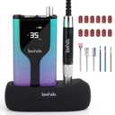 Lavinda Professional Nail Drill Machine, Cordless Rechargeable 35,000RPM Brushless Nail Drill, Portable Electrical Nail File for Acrylic Nails with Charging Base, Bling Green Purple Gradient