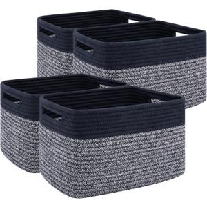 4 Pack Storage Baskets for Organizing, Woven Baskets for Shelves - Perfect for Toys, Books, Towels, and Clothes, Durable Gift Basket Bins Toy Storage, 12.7''L x9''W x7.8''H, Blue and Grey