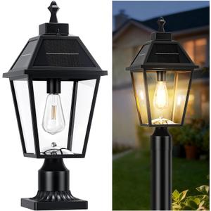 22.5" Large Outdoor Solar Post Light, Dusk to Dawn Solar Lamp Post Light, Black Lamp Posts Light Fixture with Pier Mount Base, Waterproof Outdoor Pole Lights for Yard Garage Porch Patio, 1Pack