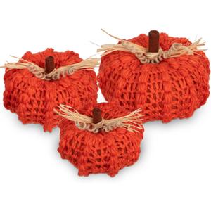 Briful Extra Large Orange Yarn Fall Pumpkins, 3 Sizes Handmade Knitted Crocheted, Christmas Farmhouse Decor, Autumn Home Decor, Dia.7in/6.3in/5.5in Artificial (3pcs)