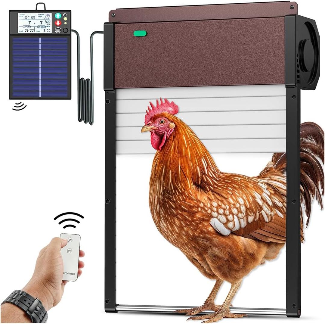 Automatic-Chicken-Coop-Door-Solar-Powered Auto Chicken Door with Remote Light Sensor Mode Anti-Pinch Function (DarkRBC-001)