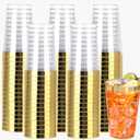 I00000 100 Pack 14 oz Gold Plastic Cups, Gold Disposable Cups Tumblers, Disposable Plastic Glasses Cocktail Glasses Perfect for Party & Wedding