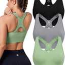 Evercute High Impact Sports Bras for Women 3 Pack, Adjustable Straps Padded Supportive Seamless Racerback Running Bras, Large