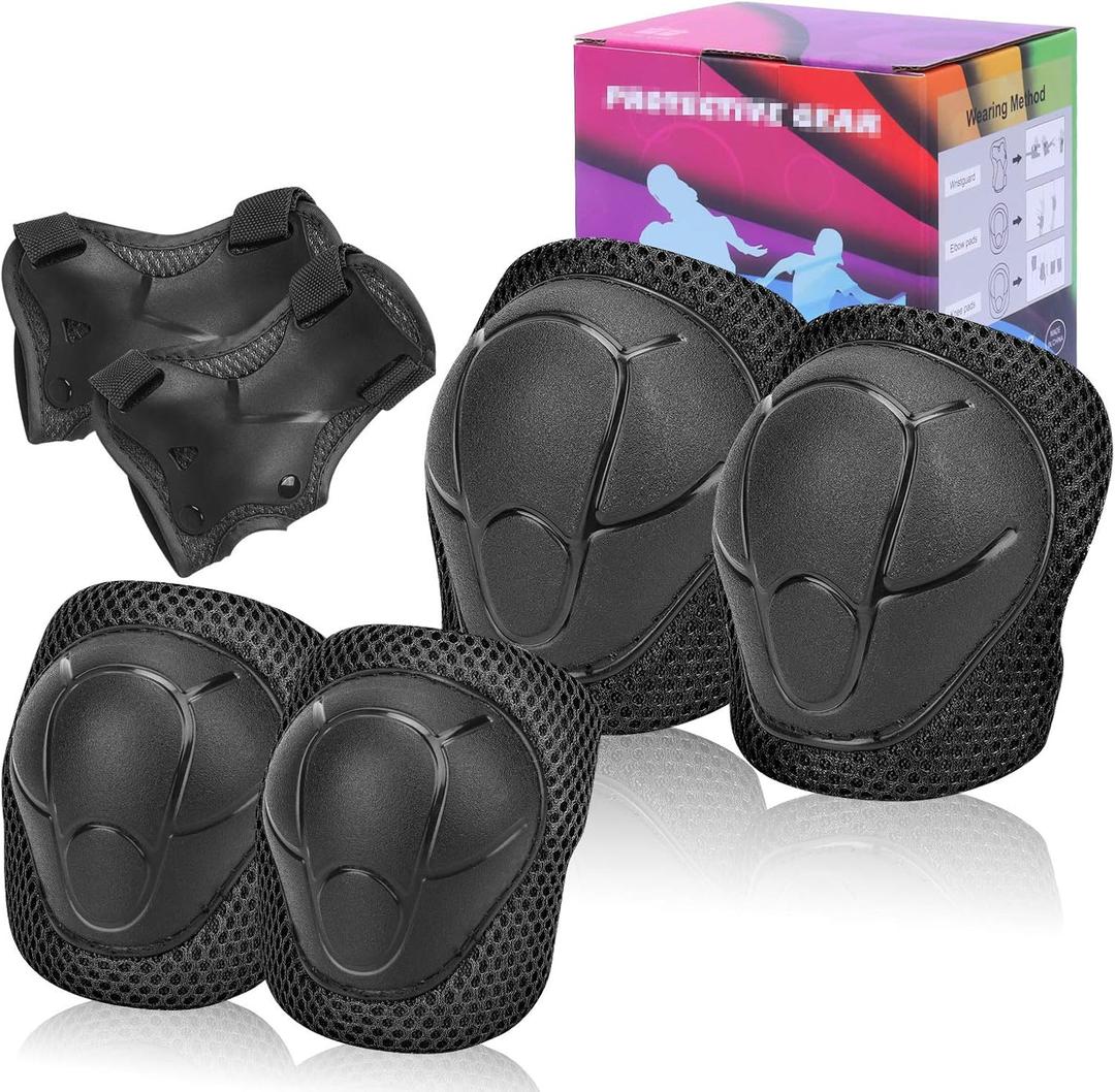 Kids Protective Gear Set SHENMOREN Knee Pads for Kids 3-10 Years Toddler Knee and Elbow Pads with Wrist Guards 3 in 1 for Skating Cycling Bike Rollerblading Scooter (black)