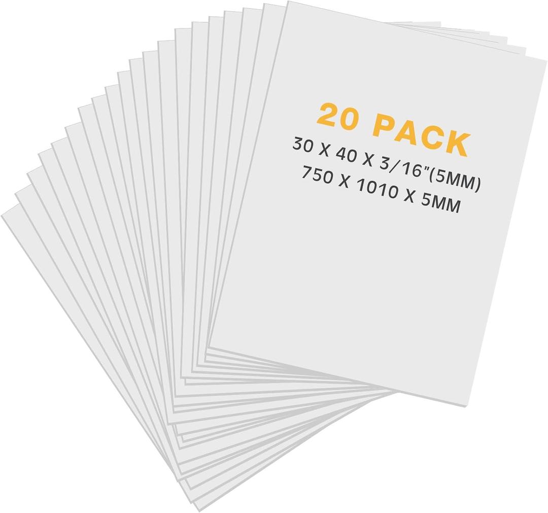 Tenceur 20 Pcs Large Foam Boards Bulk Foam Core Backing Board 3/16 Inch Thickness Foam Core Board Foam Poster Boards for Presentations, School, Office, Art Projects(White,30 x 40 x 3/16 Inches)