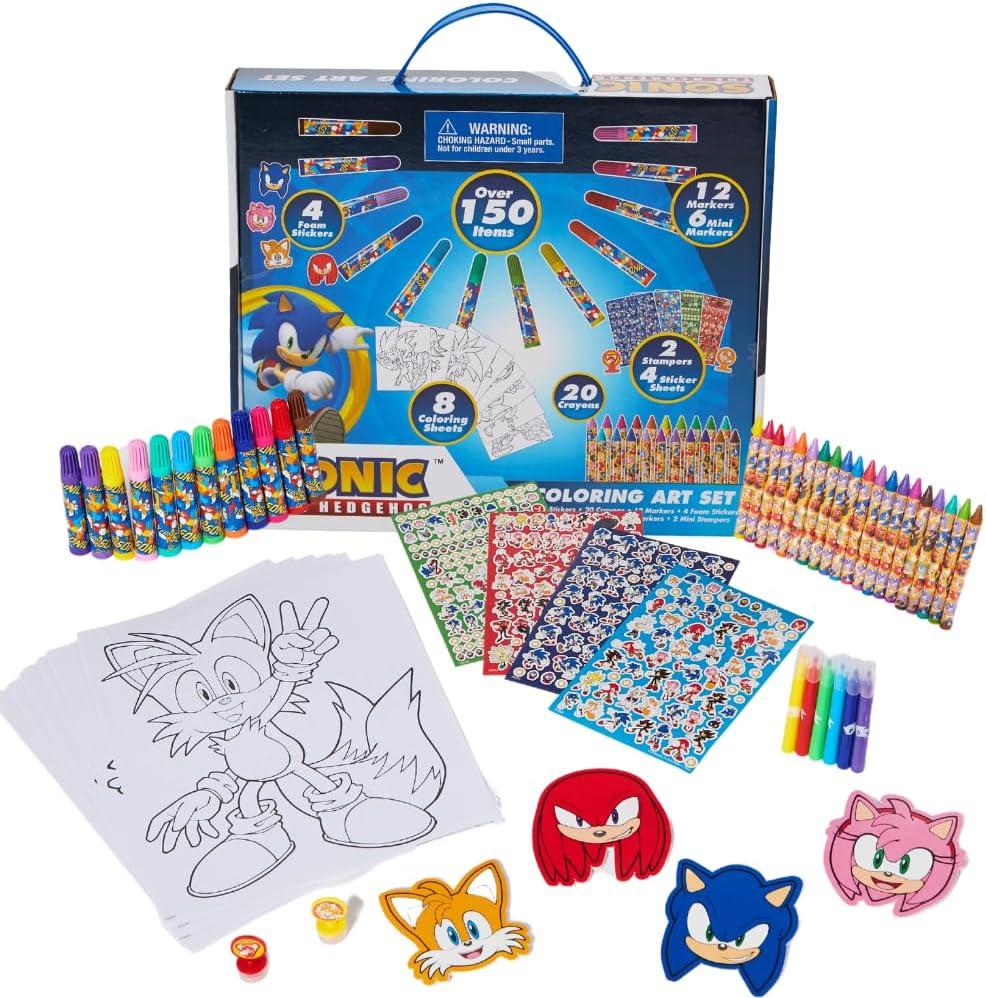 Sonic The Hedgehog Coloring Art Set for Kids with Stickers and Stampers, 150+ Pieces