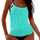 SHESHOW 2 Piece Tankini Swimsuits for Women Scoop Neck Ruched Blouson and Bottom Blue Leopard Bathing Suits XL