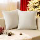 EMEMA Pack of 2 Velvet Throw Pillow Covers Decorative Square Pillowcase Soft Solid Cushion Case for Sofa Bedroom Chair Car 18x18 Inch Cream White