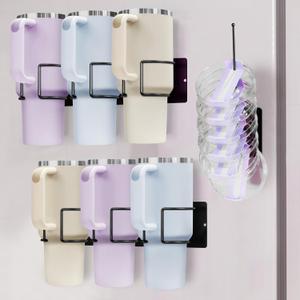 Magnetic Cup Holder for Fridge, 4-Piece Set Water Bottle Organizer for Stanley 20/30/40 oz with Straw and Tumbler Lid Organizer,Kitchen Pantry Organizers,Super Magnetic Cup Holder for Stanley (Black)