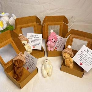 Handmade Mini Plush Teddy Bear in Box, Little Bear in A Box, My Little Worry Bears, Mini Pocket Bears Hug Plush with Emotional Uplifting Support Card, Soft Handmade Teddy Keepsake for Lovers(4pcs)