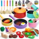 Lonico Pretend Play Kitchen Accessories for Toddlers 3-5, Play Food Sets for Kids Kitchen Toys with 5 Pots and Pans & Cooking Utensils & Toy Food, Birthday Gift for 3 4 5 Year Old Girls Boys