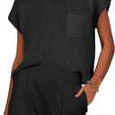 ANRABESS Women's Two Piece Summer Outfits Knit Sweater Short Sets Pullover Tops & Shorts Lounge Matching Clothes Set (X-Large, Black)