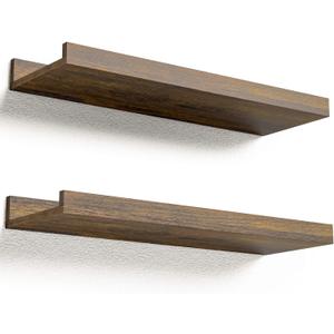 Floating Shelves for Wall, Wall Mounted Shelves Set of 2, Rustic Shelves with Lip, Display Picture Ledge Shelf for Wall Decor Living Room Bathroom Kitchen - Brown (15.7 In)