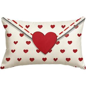 AVOIN colorlife Valentine's Day Envelope Throw Pillow Cover, 12 x 20 Inch Red Heart White Anniversary Wedding Cushion Case Decoration for Sofa Couch