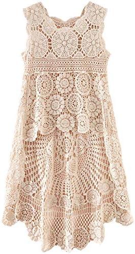 PUWEI Women's Hollow Out Hi-Low Tank Top Floral Crochet Swimsuit Bikini Cover Up One Size