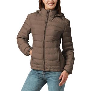 YZG Down Jacket for Women Ultra Lightweight Long Sleeve Puffer Coat with Detachable Hooded Brown M (Brown, M)