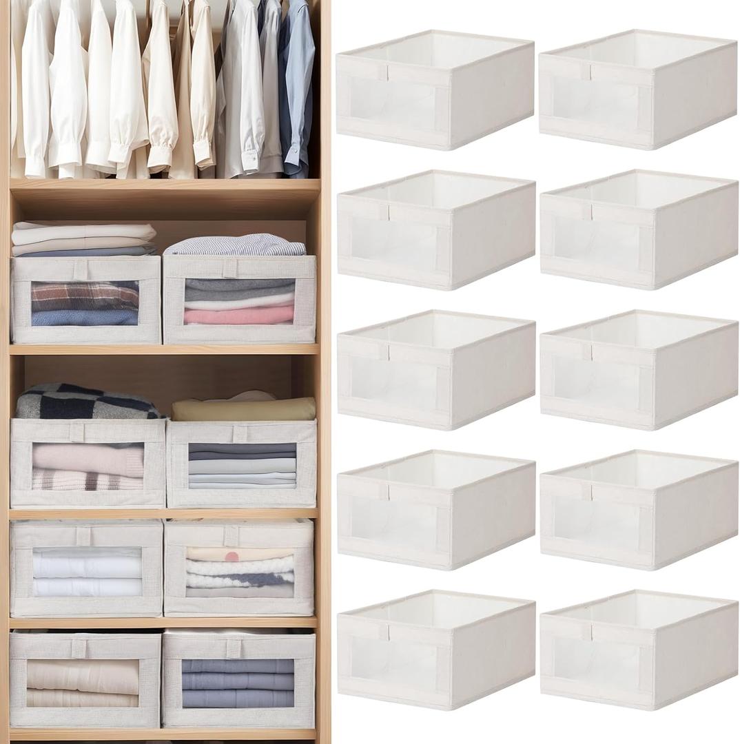 10 Pack Linen Closet Organizers And Storage, Closet Storage Bins for Closet Organization, Linen Closet Baskets Foldable Closet Organizer Bins with Clear Window For Organizing Clothing, Jeans