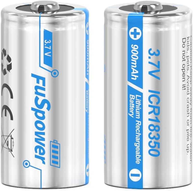 18350 Rechargeable Batteries 900mAh 3.7V ICR 18350 Rechargeable Li-ion Battery for Flashlight, Solar Garden Light (2 Count (Pack of 1))