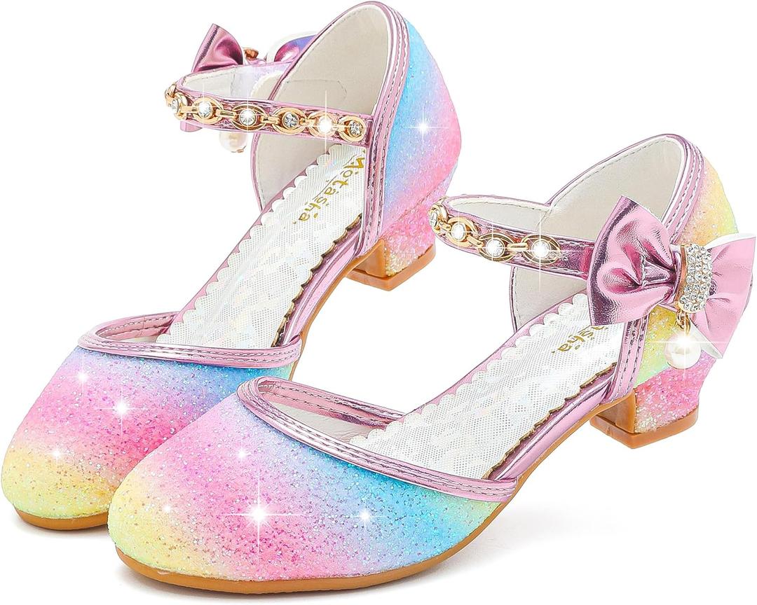 Girls Sandals Closed Toe Heels Wedding Party Girls Dress Shoes Toddler Little Big Kid (Rainbow)