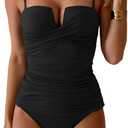 Aidonger Women's Tankini Push Up Wrap Front Swimsuit Two Piece Tummy Control Slimming Bathing Suit with High Waisted Bottom (Large, Black)