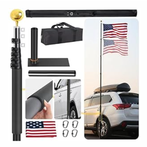 AirVows 20FT Tailgate Flag Pole Kit, Upgraded Flagpole & Base Storage Bag, Fits RV/Pickup/Sedan/SUV, Portable Flag Pole with 20" Car Scratch-Proof Protective Tube, Thickened Aluminum, Dual Flag Mount