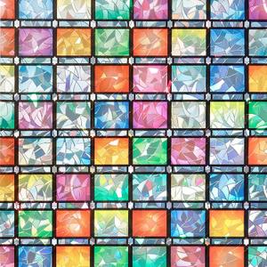 Decorative Stained Glass Window Privacy Film No Adhesive Static Cling Rainbow Window Cling Blocks UV & Heat, Removable Sun Film for Bathroom, Bedroom, Glass Doors Checkered, 23.6 x 78.7 in