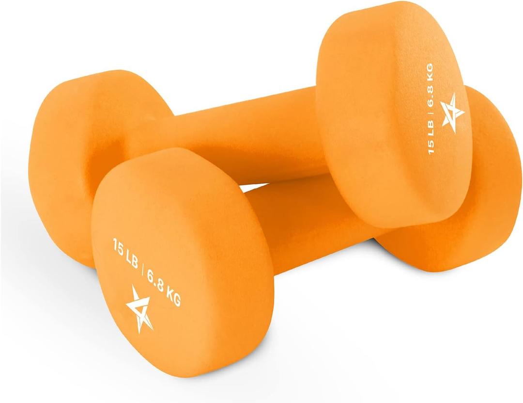 Yes4All Neoprene Coated Dumbbell Hand Weight Sets of 2 - Multiple Weight Options with 15 Colors, Anti-roll, Anti-Slip, Hexagon Shape (M. Dark Orange - 15lbs - Pair)