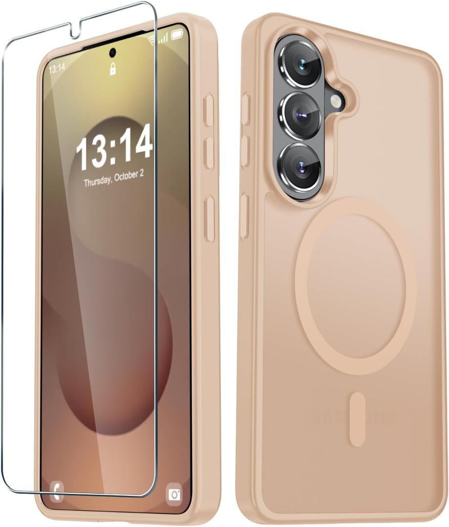 YENAPOON for Samsung Galaxy S26+ Plus Case, Matte Magnetic Phone Cover [with 1 Screen Protector] [Support for MagSafe] [Shockproof Military Grade Protection] Translucent Frosted Back, Coral Pink