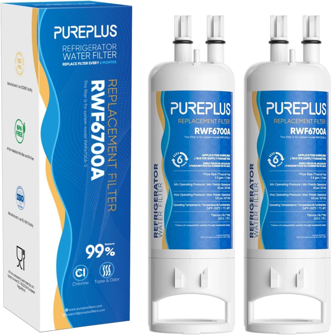 PUREPLUS EDR1RXD1 Replacement for Everydrop Filter 1, W10295370A, W10295370, EDR1RXD1B, P8RFWB2L, P4RFWB, Kenmore 46-9081, 46-9930, WD-F38,WRS325SDHZ Refrigerator Water Filter, 2 Pack