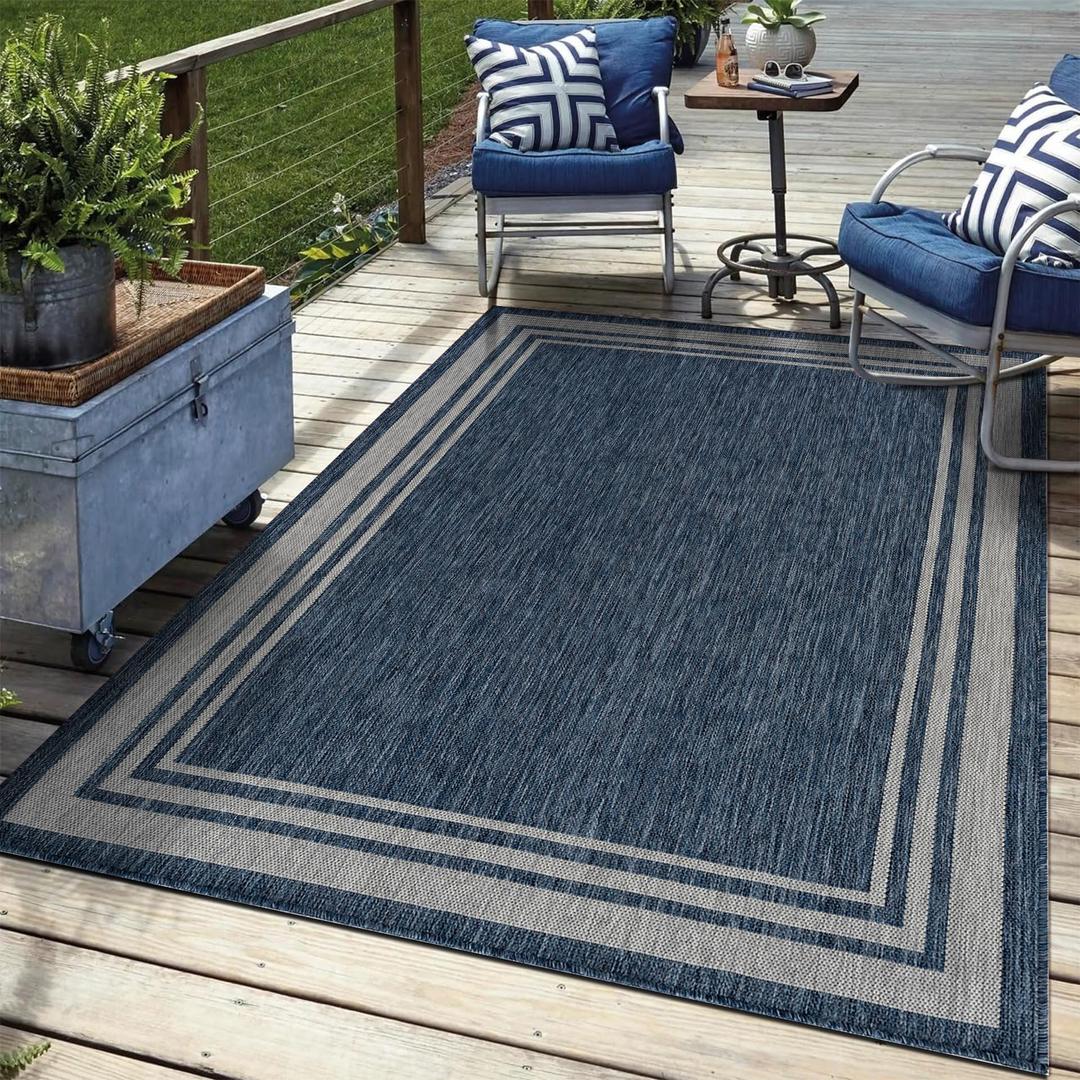 Keen Home Design Terrace Outdoor Throw Rug - 36"x60" Washable Indoor/Outdoor Rug for Patio, Kitchen, Balcony, Beach, Garden, Deck and Porch, Size: 3' x 5', Border Navy