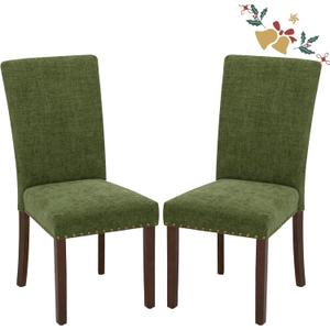 Parsons Dining Chairs Set of 2, Upholstered Nailhead Dining Room Kitchen Side Chair with Thick Cushions and Wood Legs, Green Parsons Dining Chairs Set of 2, Upholstered Nailhead Dining Room Kitchen Side Chair with Thick Cushions and Wood Legs, Green