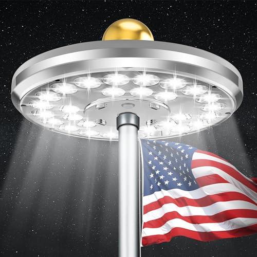 PPQ Flag Pole Light Solar Powered, 29 LED Extra Bright Silver Flagpole Light for 15-30 Ft Poles, Waterproof Lighting on Outdoor Pole Top, Long Hour Dusk to Dawn Auto On/Off