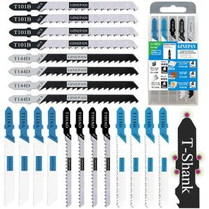 20PCS T Shank Jigsaw Blades Tool for Wood Plastic Metal Compatible with 90% Power Jig Saws Such as Bosch DEWALT RYOBI One+ Makita SKIL Black+Decker Includes 4 Each of T101B T101AO T144D T118A & T118B