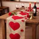 Frienda Valentine's Day Burlap Table Runner 13 x 72 Inch Red Heart Valentine Decoration Rustic Sewn Table Decor Romantic Farmhouse Seasonal Anniversary Kitchen Dining Runner for Indoor Home Party